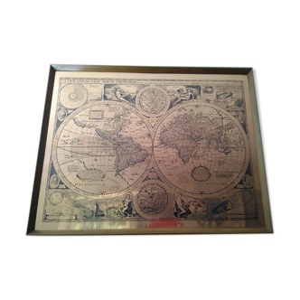 Planisphere engraving on copper wooden frame