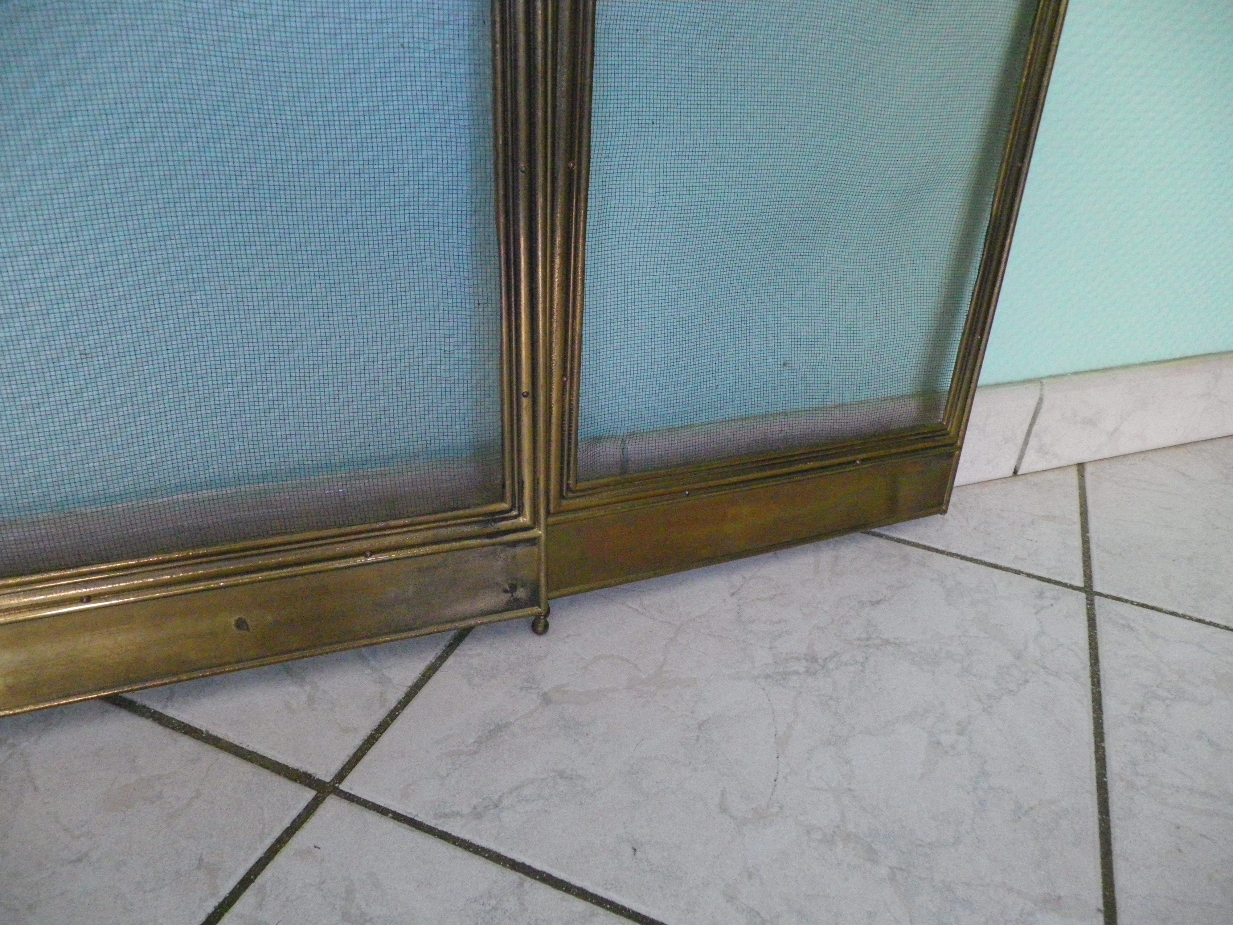 Old solid brass chimney fire barrier, 3 shutters, 2 handles
