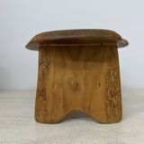 Brutalist solid wood side table /stool , 1970s