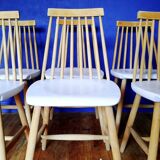 6 vintage wooden and white chairs