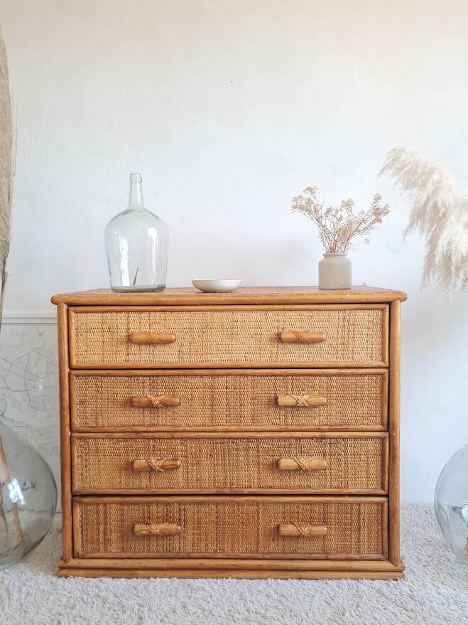 Commode en rotin, circa 1970