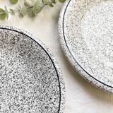 2 Small vintage plates in black and white speckled Italian earthenware