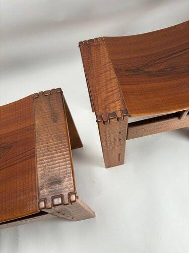Wooden Stools attributed to Giuseppe Rivadossi for Officina Rivadossi, Italy, 1970s, Set of 2