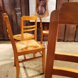 Lot of 4 chairs straw and wood