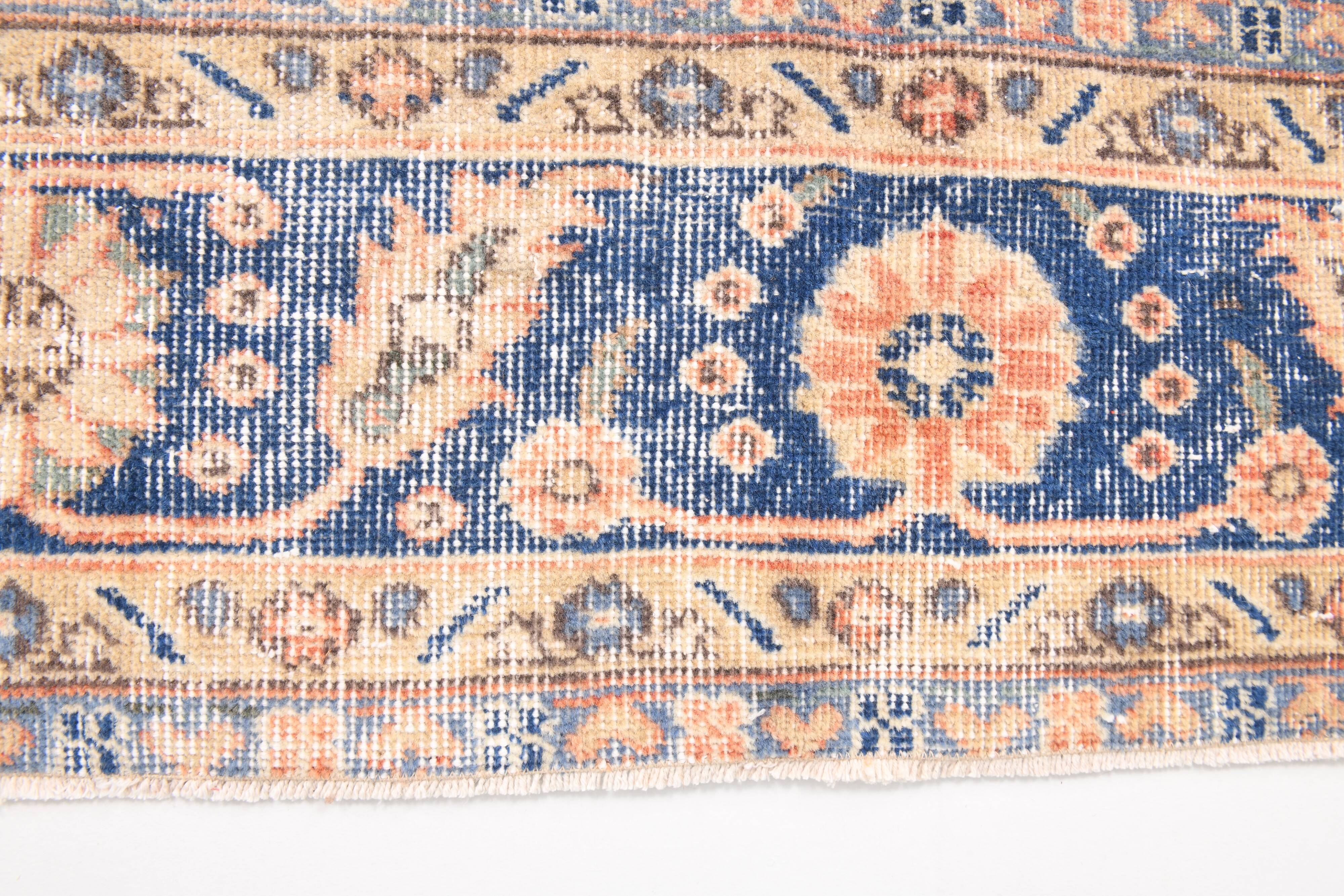 Orange & blue oriental turkish vintage rug