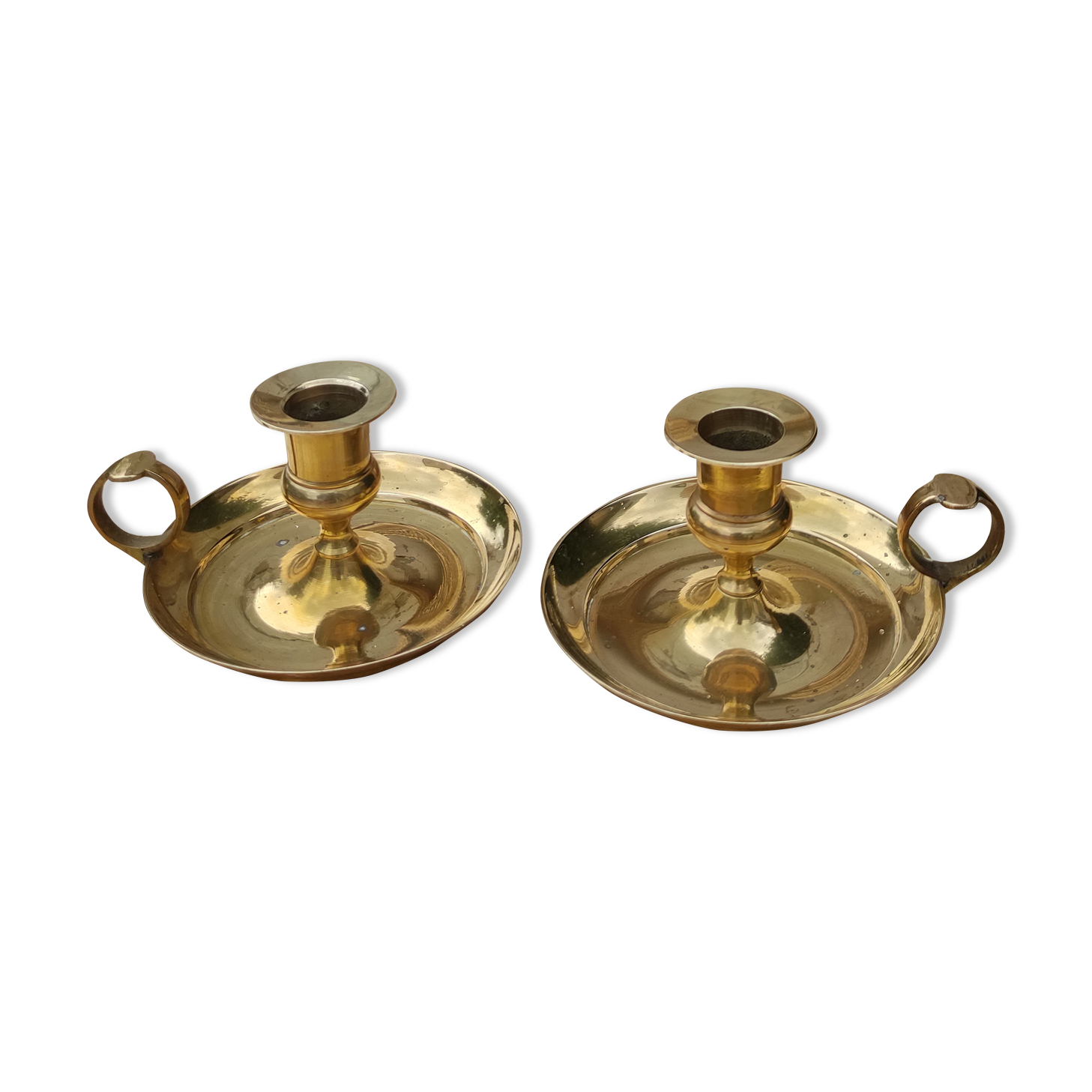 Pair of antique solid brass candle holders