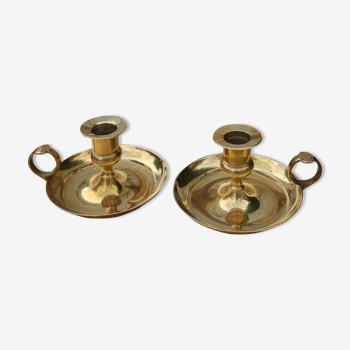 Pair of antique solid brass candle holders