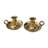 Pair of antique solid brass candle holders