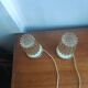 Pair of vintage 70s bedside lamps – Brushed brass, enamel & ribbed glass