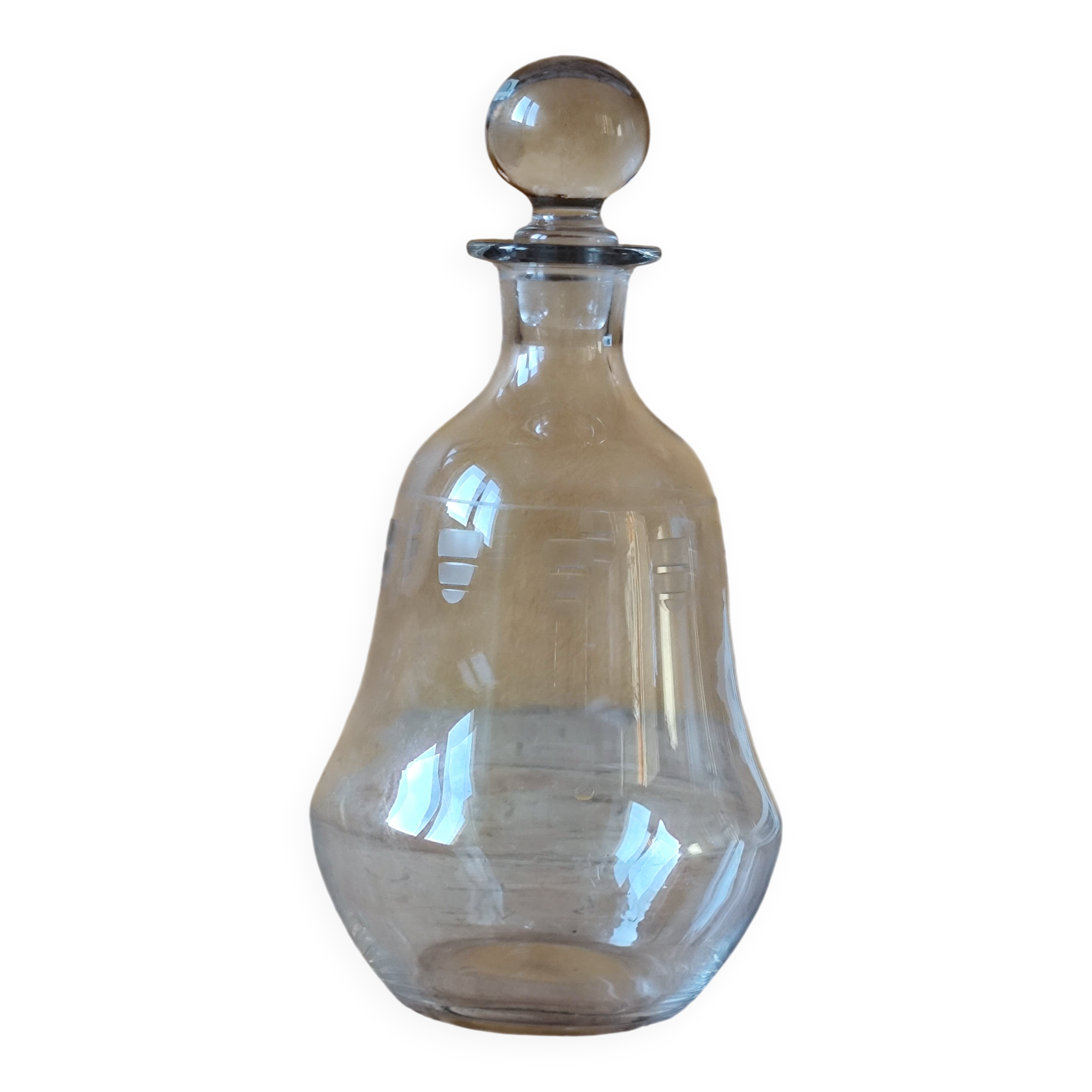 Antique engraved glass carafe - wine pitcher