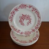 4 assiettes anciennes faience Lonchamps a fleurs - Liserons - Terre de fer