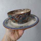 Sarreguemines old bowl with polychrome faience tray model NIPPON