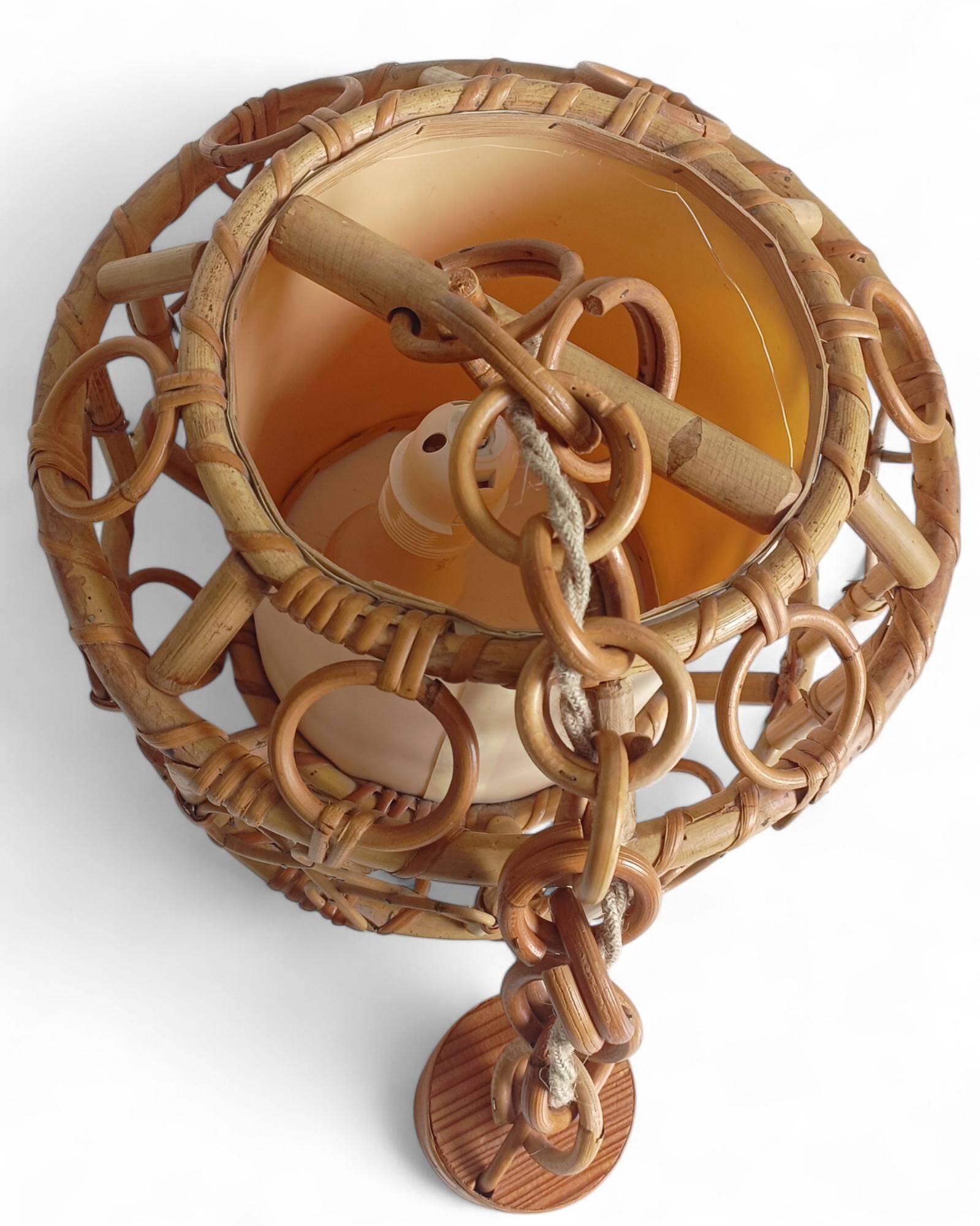 1960s Hand-Crafted Mid-Century Bamboo and Rattan Pendant Lamp, France