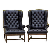 Vintage Tufted Leather Chesterfield Style Wing Back Chair (Price is For One Chair)