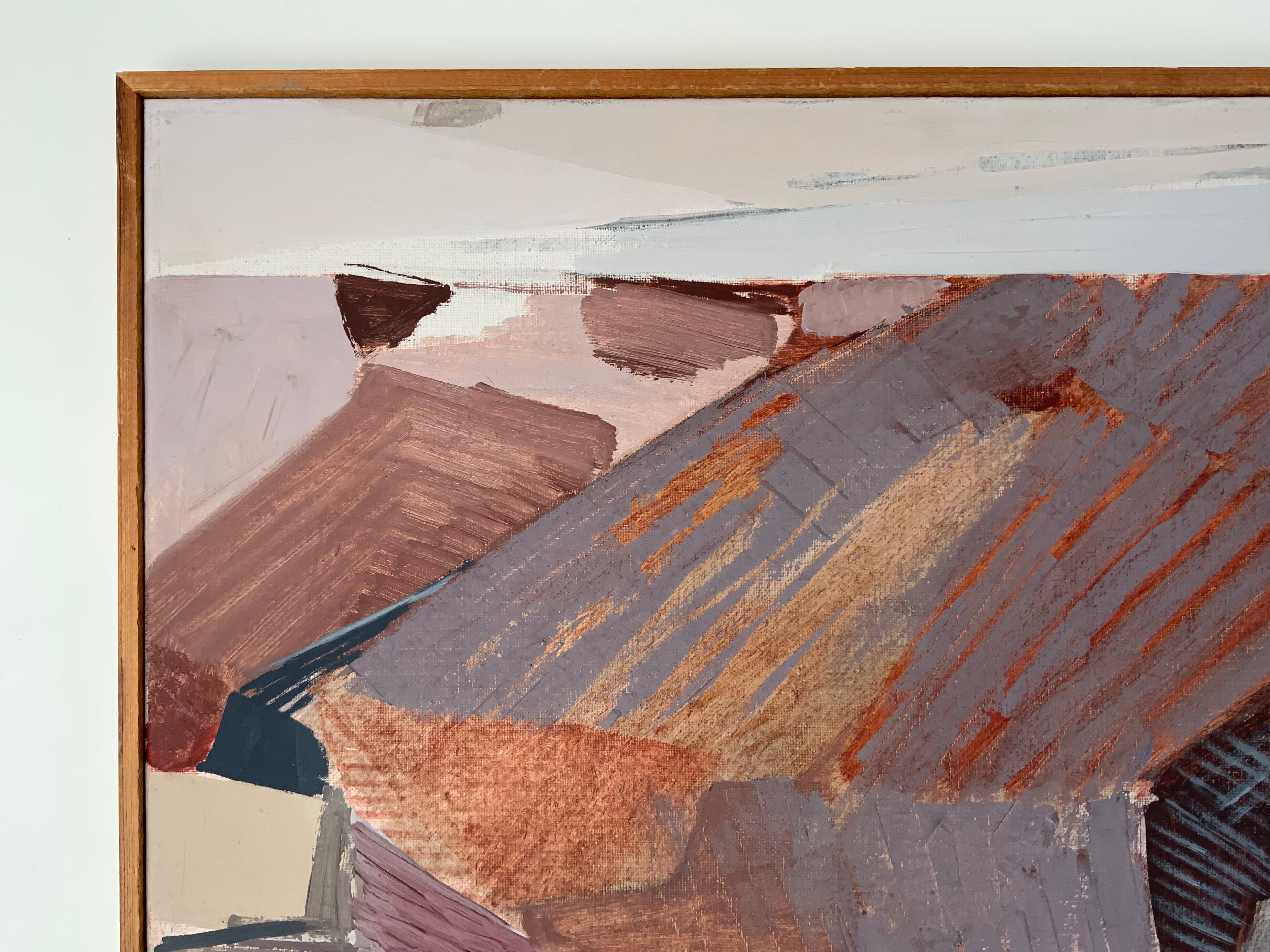Tableau Peinture à L'huile Abstrait Moderne De Copenhague - Original Signé, 84x64cm, Années 2000