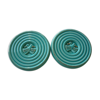 Paire de 2 sous verres/bouteilles en céramique turquoise et or