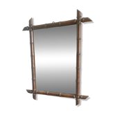 Grand miroir de barbier années 40/50 en bois tourné type bambou