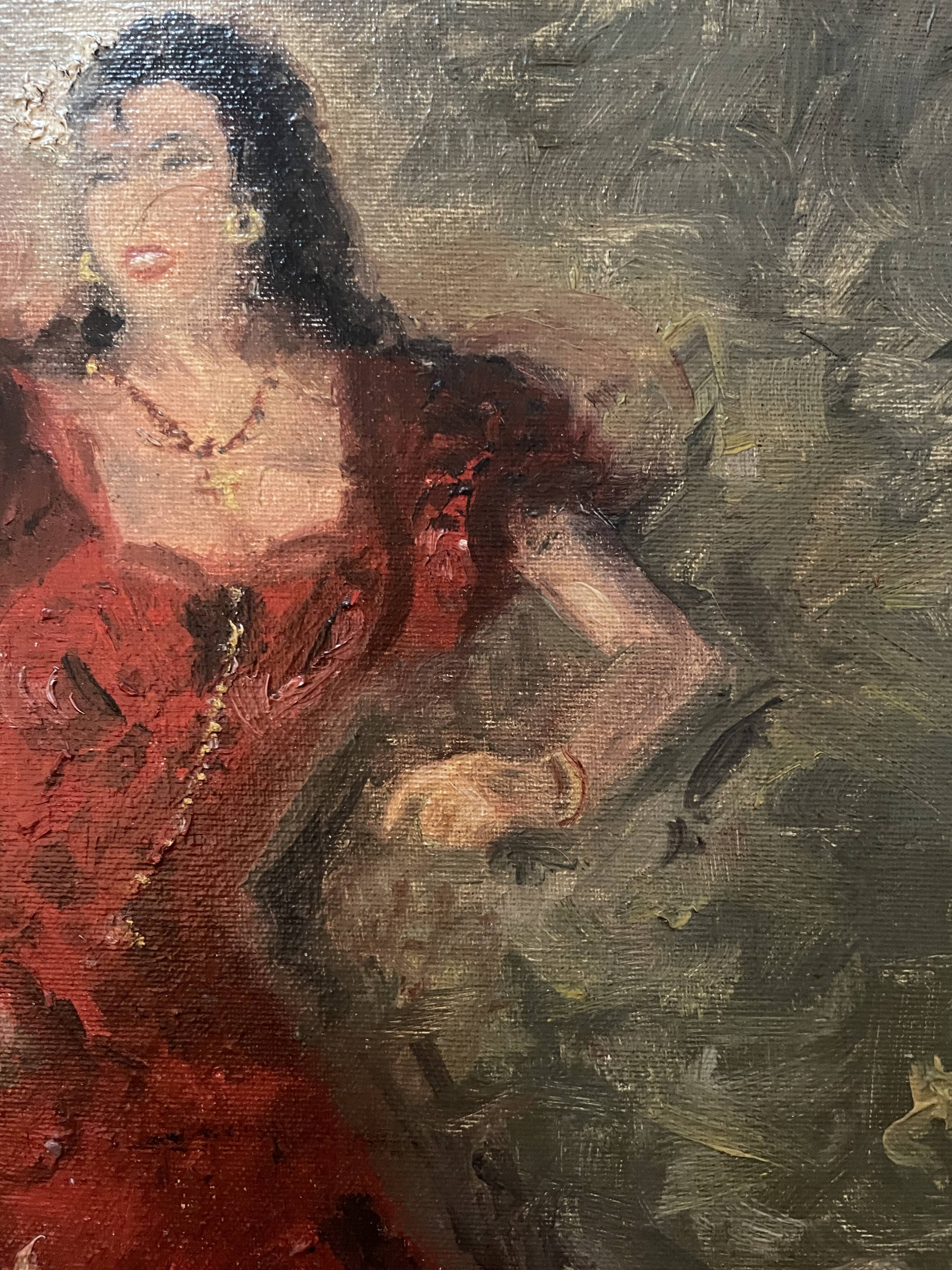 Signed oil painting on cardboard canvas "Flamenco dancer"