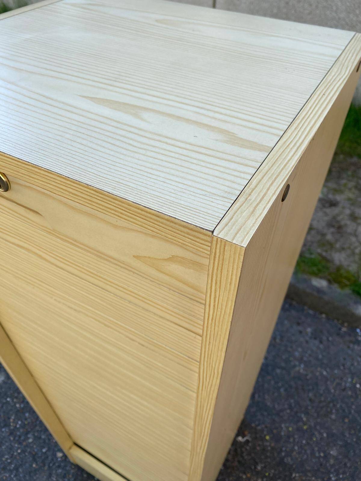 Beige wooden cabinet with curtains or sliding shutters 120cm