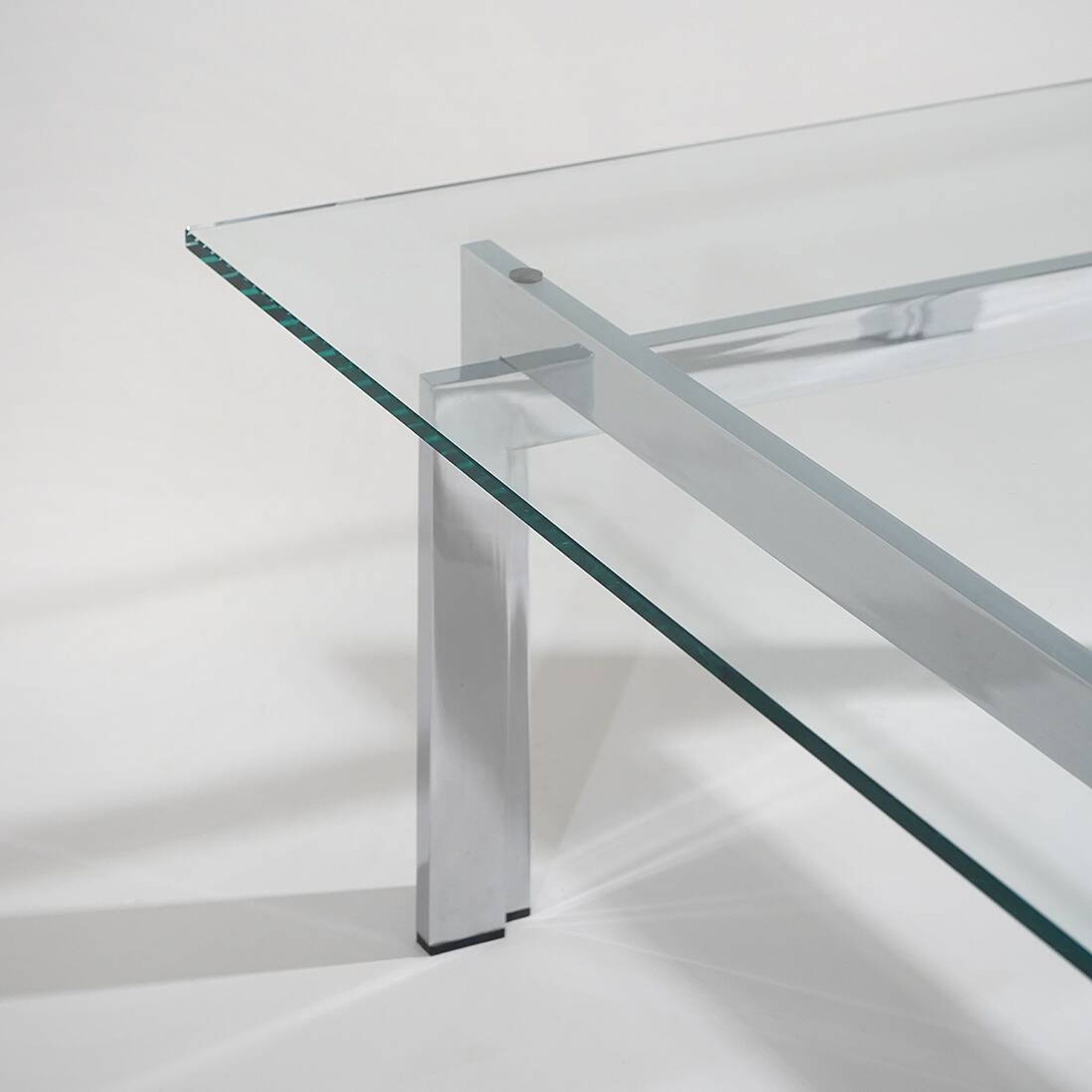 Square coffee table in glass and steel, 1970s