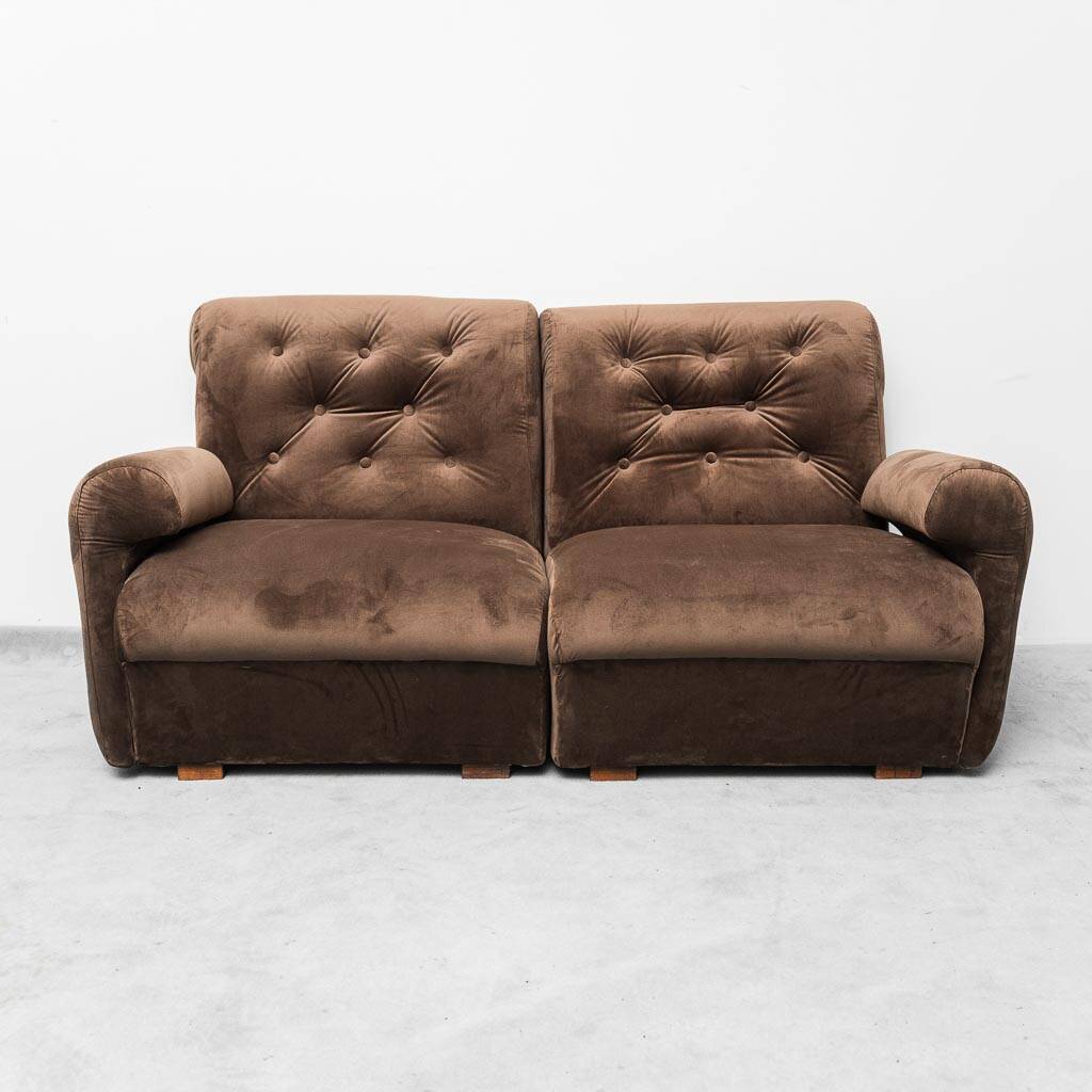 Divano modulare 2 posti in velluto marrone anni’ 70 vintage modernariato