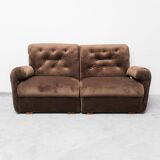 Divano modulare 2 posti en velluto marrone anni' 70 vintage modernariato