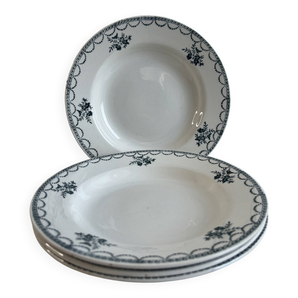 4 assiettes creuses anciennes — Faïencerie de Céranord, modèle Siamand