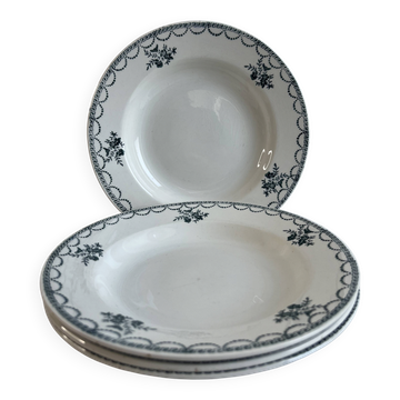 4 assiettes creuses anciennes — Faïencerie de Céranord, modèle Siamand