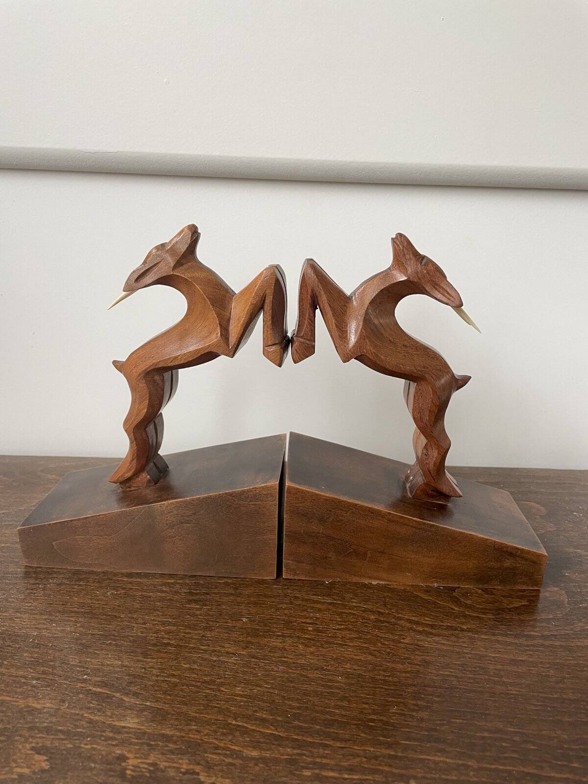 Wooden ibex bookends