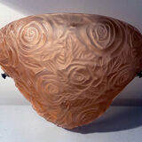 Art Deco wall lamp (1930) with rose patterns in molded pressed glass