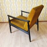 Vintage Yellow Fabric Armchair: Mid-Century Modern Lounge Chair