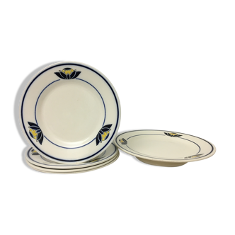 Lot de 4 assiettes à dessert avec compotier « salins-les-bains - e. charbonnier »
