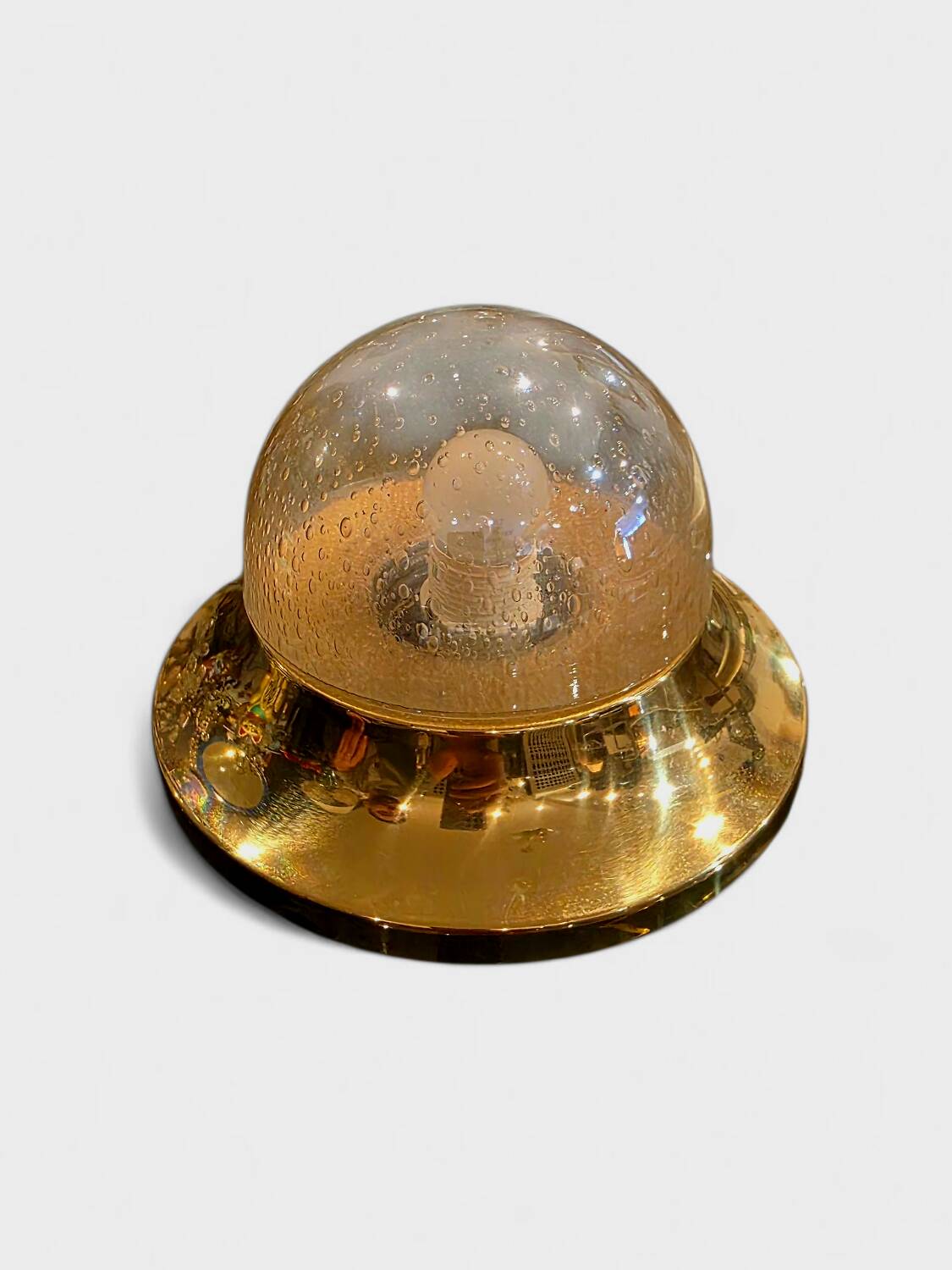 Vintage Austrian wall light in amber bubble glass