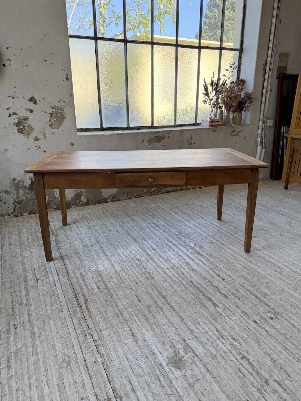Cherry farmhouse table with spindle legs, 1950s