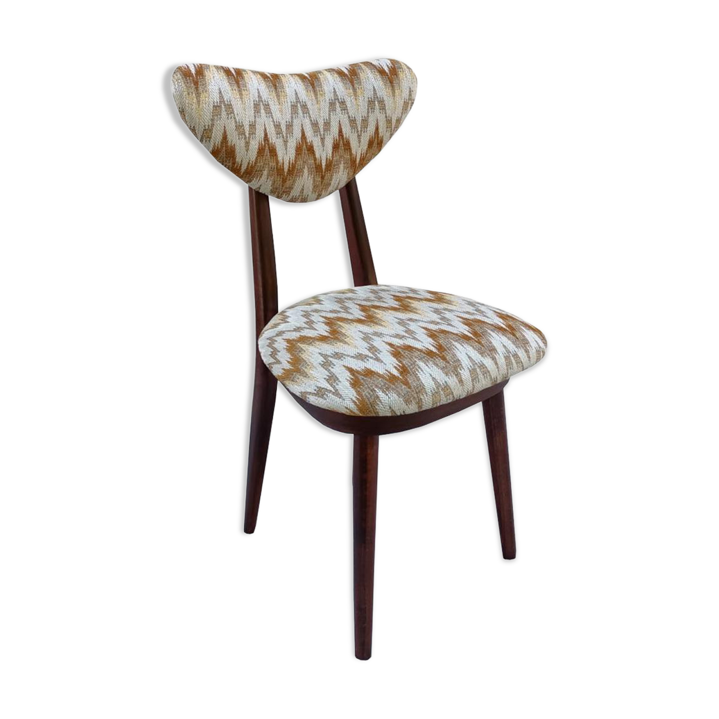 'Heart' Chair Mid-Century Modern, Yellow Velvet Gaston Daniela Jacquard, Dark Wood, Europe 1960s