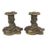Pair of gilded bronze candlesticks with twisted decor and floral garlands, louis xv style