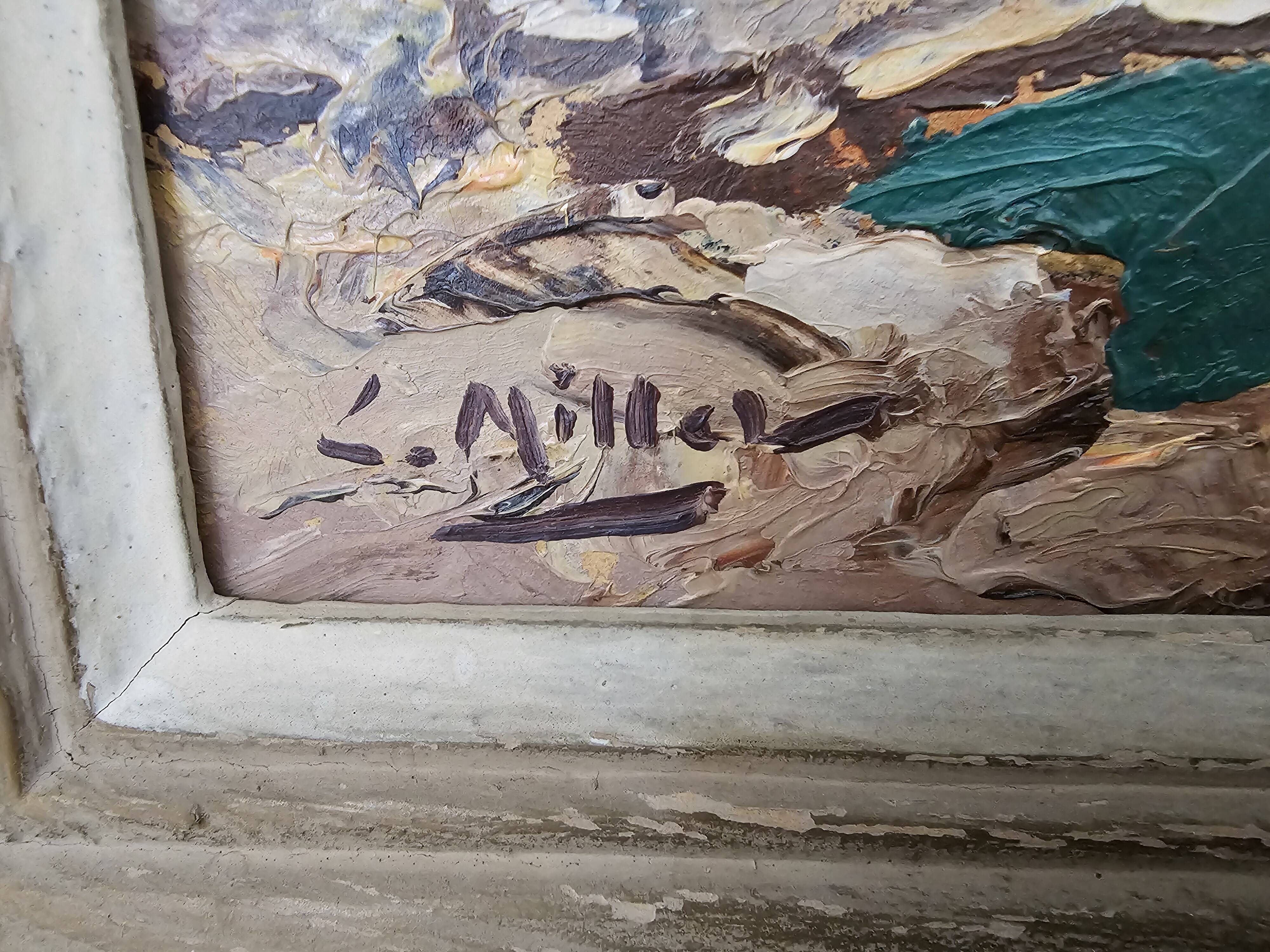 Oil Painting on Cardboard Saint Tropez - La Ponche signed Louis Millet - 60's