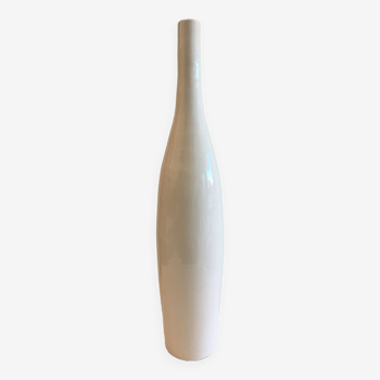 Large Little Girl Vase Long Straight Neck Cylindrical Cracked Glazed Ceramic