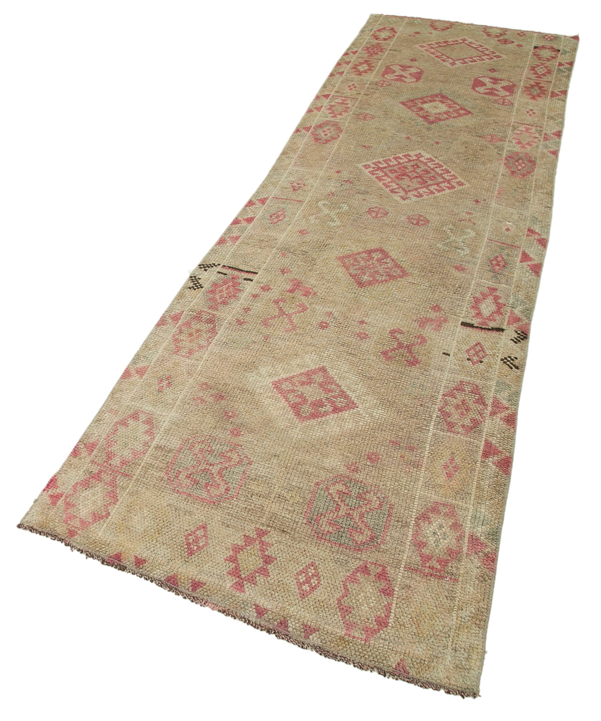 Hand-knotted antique turkish beige runner rug 89 cm x 314 cm