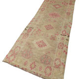 Hand-knotted antique turkish beige runner rug 89 cm x 314 cm