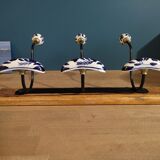 Coat rack patinated wood 3 hooks metal porcelain deco