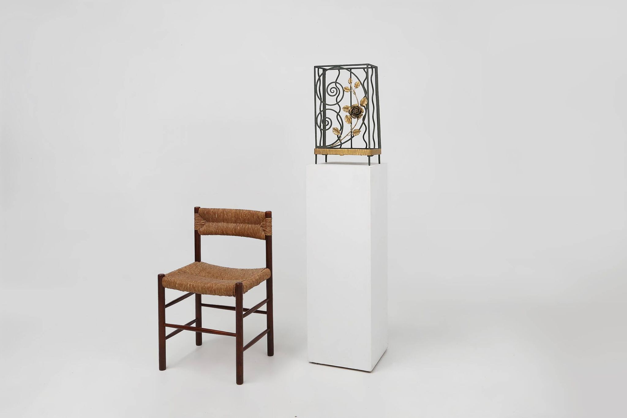Art deco wrought iron umbrella stand with floral decoration, France ca. 1930