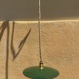 Vintage pendant light with green and white enamelled sheet metal shade