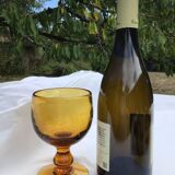 6 amber bubble-blown water glasses