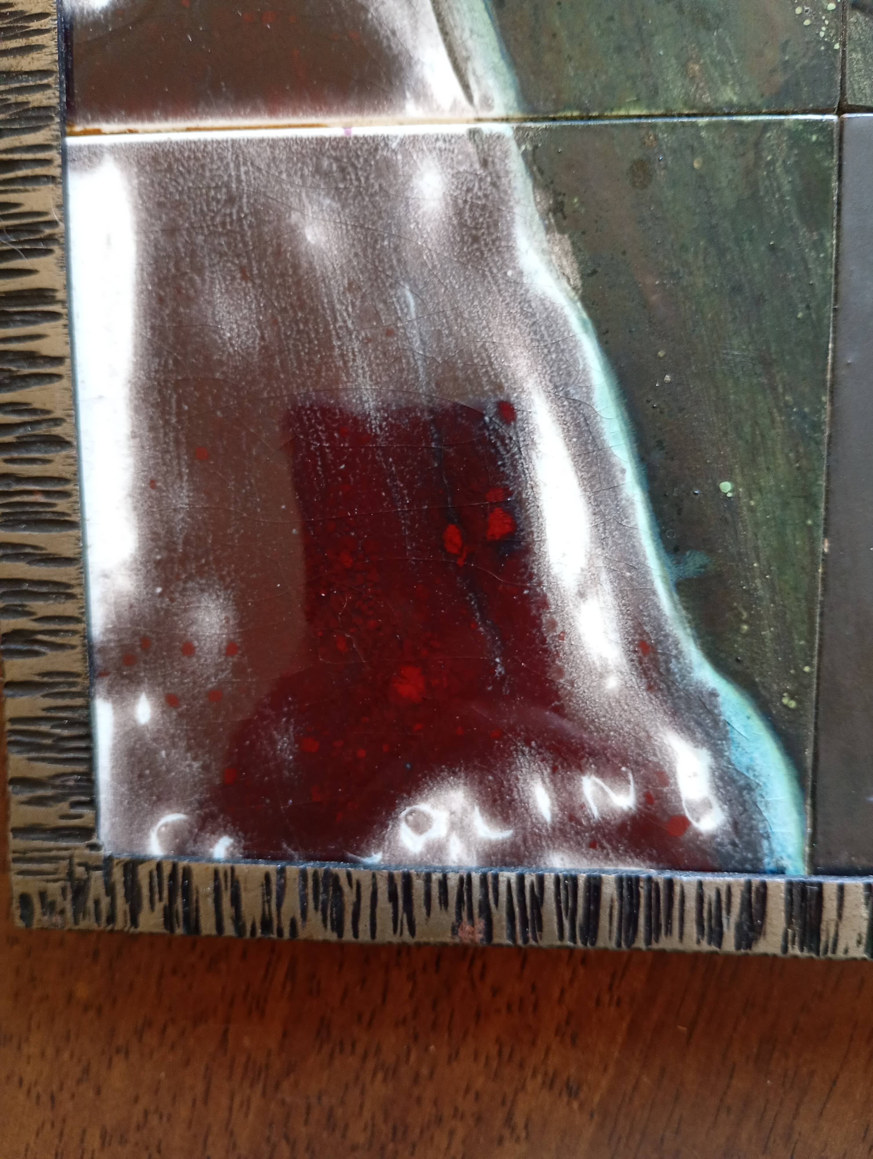 1960s: 6 Glazed ceramic tiles mounted in a frame - female figure