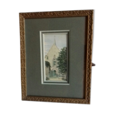 Ancient watercolour painting, Romanesque chapel