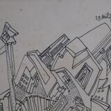 Painting drawing the city Jules Mougin, the poet postman Abstract art brut