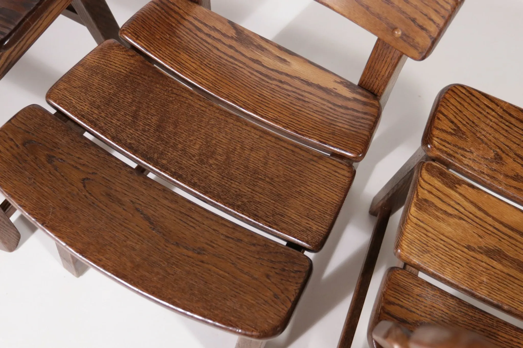 Set of 4 brutalist oak ladderback dining chairs – Netherlands, 1970s