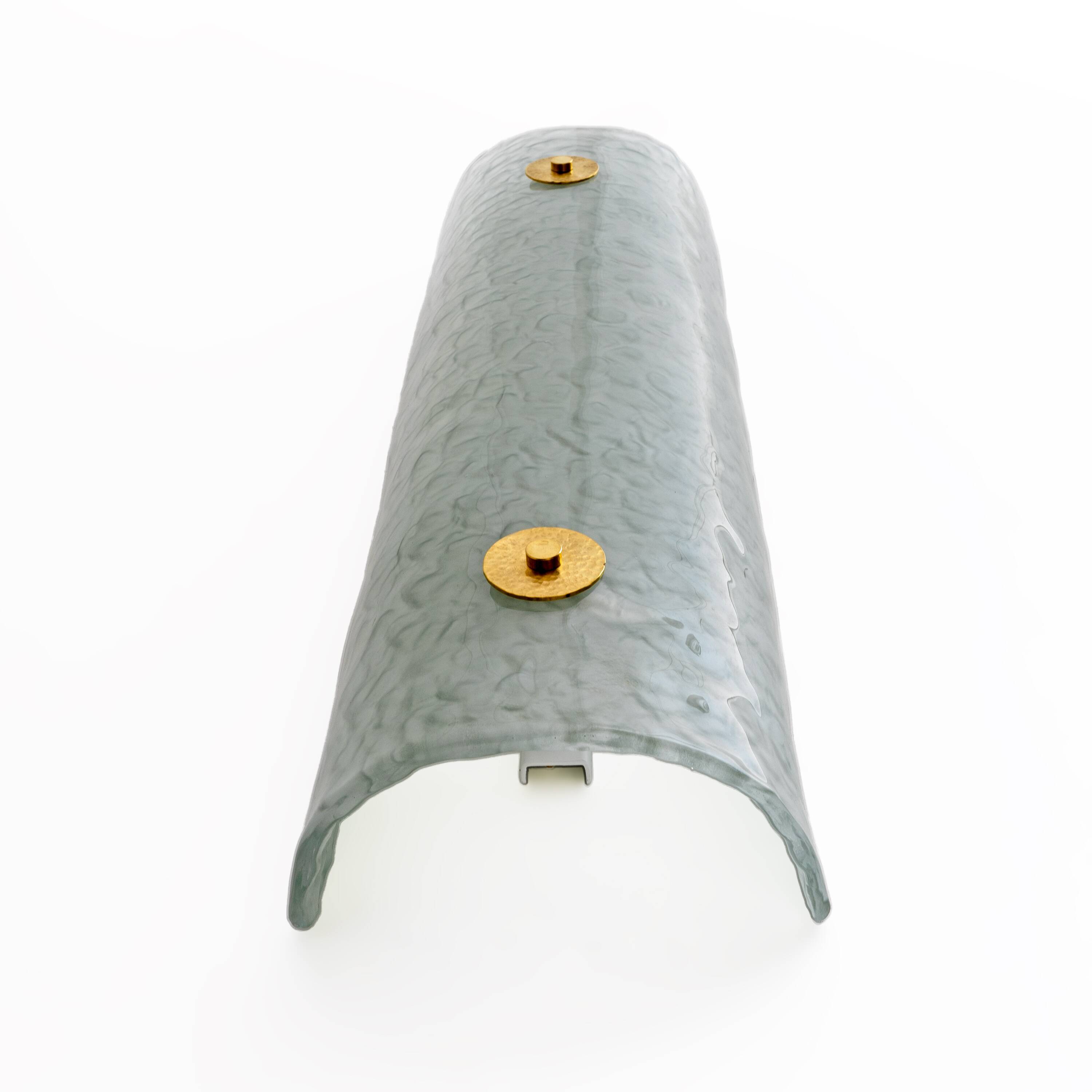 Pair of Modern Italian Murano Glass Green Water and Brass Wall Sconces