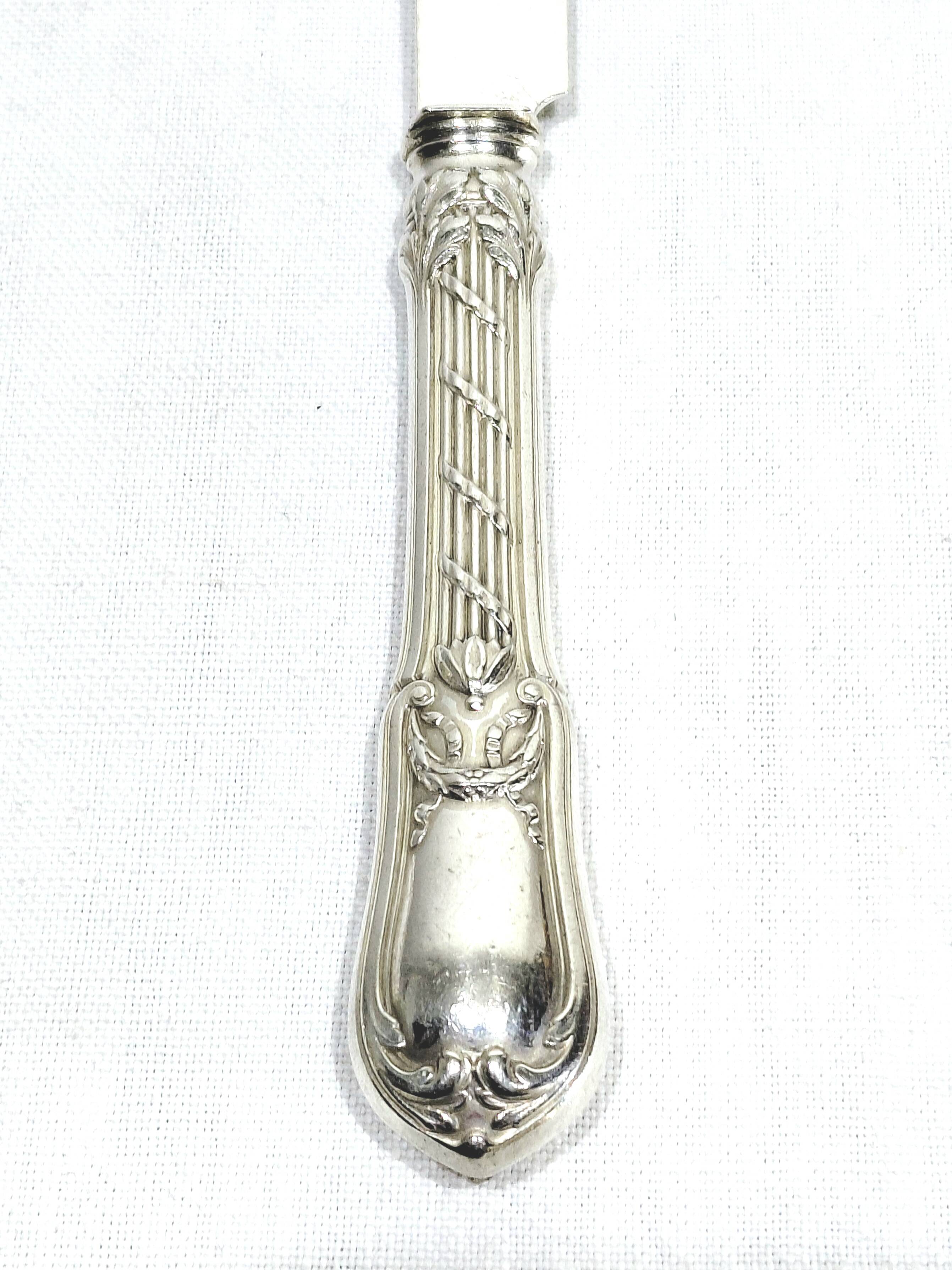 10 silver fruit knives in Louis XVI style